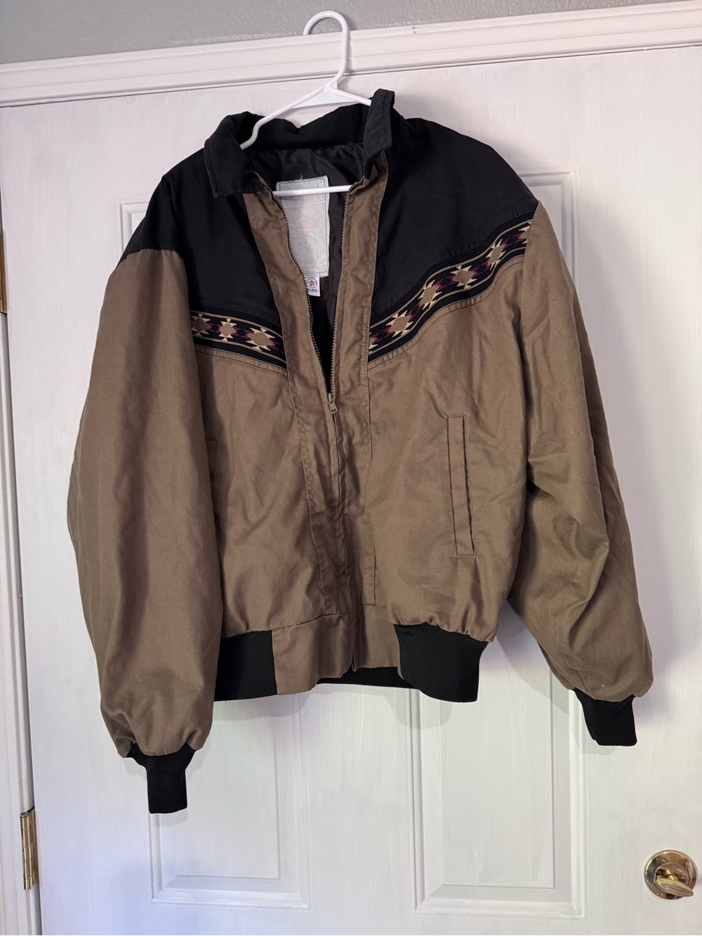Canyon Guide Bomber Jacket Mens XL Brown Black Southwestern Canvas Workwear - Picture 2 of 4